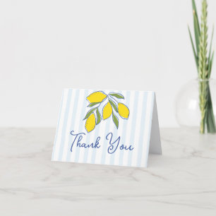 Simple Modern Hand Drawn Lemons Blue Stripes Capri Thank You Card