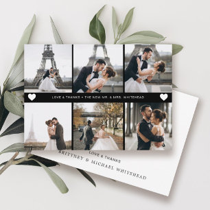 Simple Modern Hand-Lettered Photo Collage Black Thank You Card