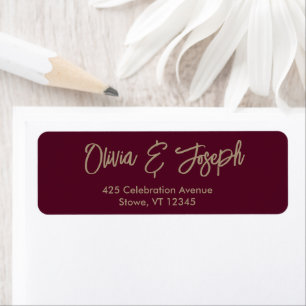Simple Modern Hand Sketched Script Burgundy Return Address Label