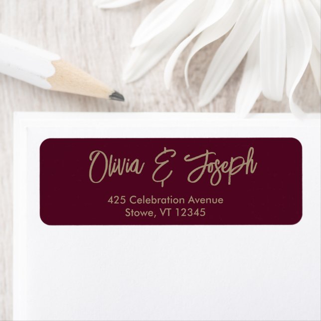 Simple Modern Hand Sketched Script Burgundy Return Address Label (Insitu)