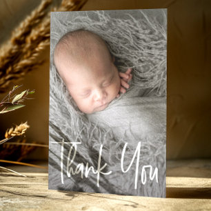Simple Modern Handlettering Photo Baby  Thank You Card