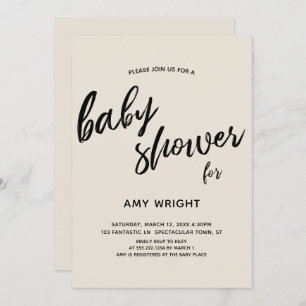 Simple, Modern Handwriting Cream Baby Shower Invitation