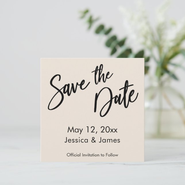 Simple Modern Handwriting Typography Cream Save The Date (Standing Front)