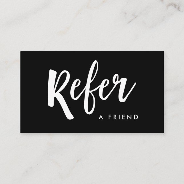 Simple Modern Handwritten Script | Black Referral Card (Front)