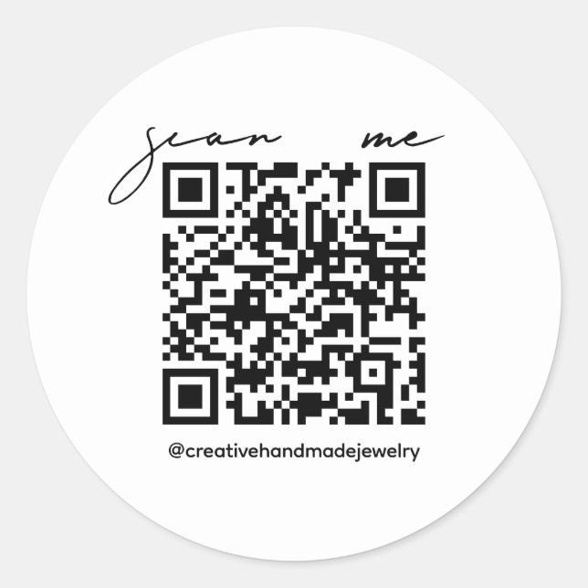 Simple Modern Handwritten Script QR code Business Classic Round Sticker (Front)