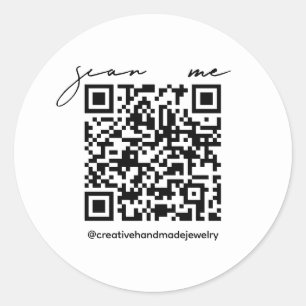 Simple Modern Handwritten Script QR code Business Classic Round Sticker