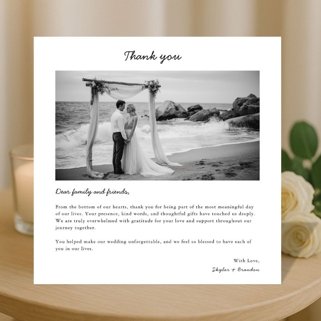 Simple Modern Handwritten Wedding Photo Square Thank You Card (Creator Uploaded)