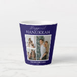 Simple Modern Happiest Hanukkah Elegant 3 Photo Latte Mug<br><div class="desc">Simple Modern Happiest Hanukkah Elegant 3 Photo</div>