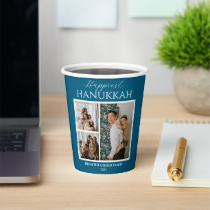 Simple Modern Happiest Hanukkah Elegant 3 Photo Paper Cups
