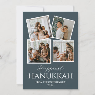 Simple Modern Happiest Hanukkah Elegant 4 Photo Holiday Card