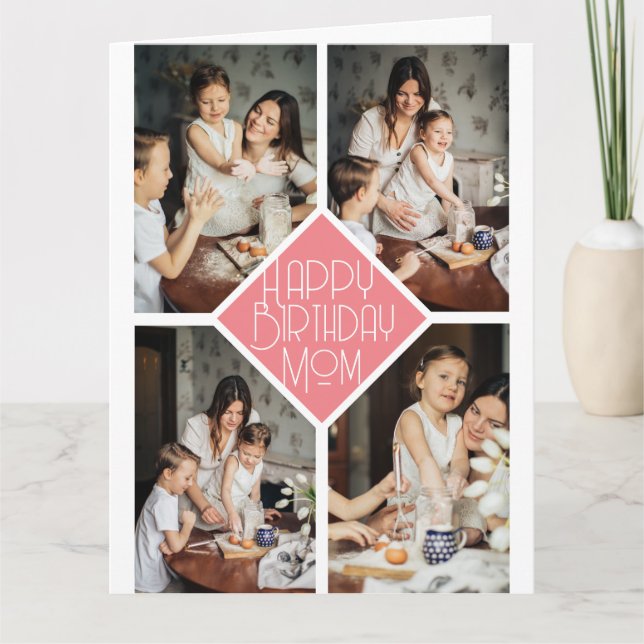 Simple Modern happy birthday mum photo collage Card (Front)