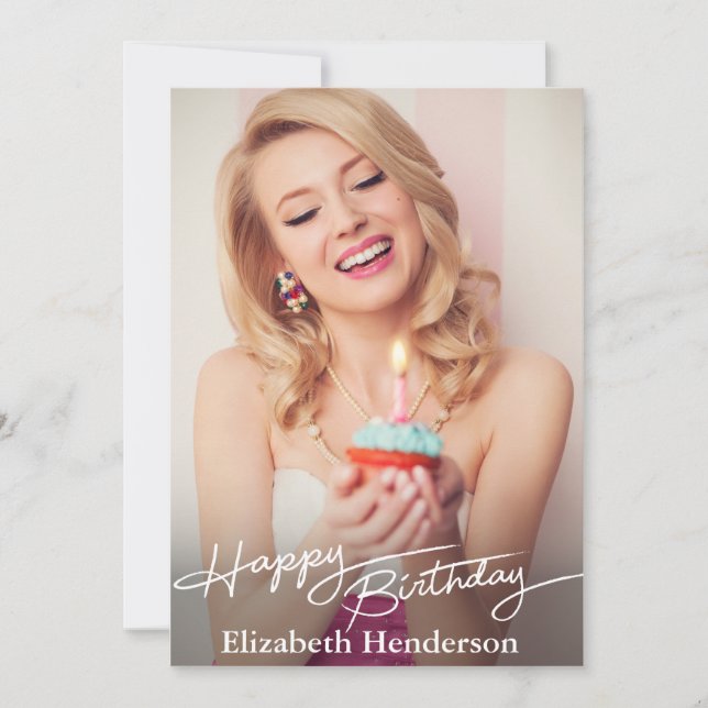 Simple Modern Happy Birthday Photo Card (Front)