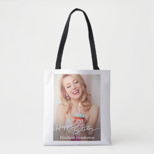 Simple Modern Happy Birthday Photo Tote Bag