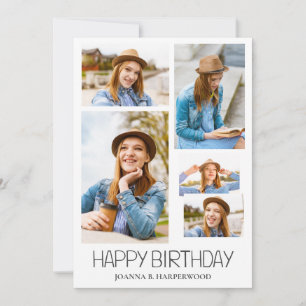 Simple Modern Happy Birthday Stylish 5 Photo Card