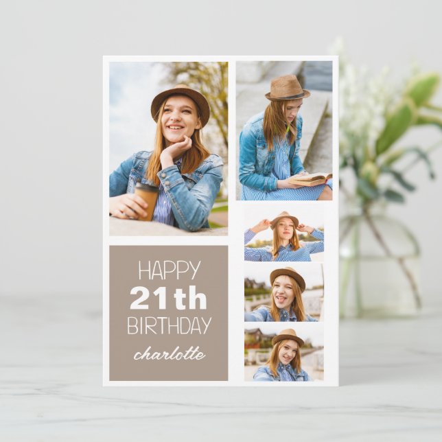 Simple Modern Happy Birthday Stylish Any Age Photo Card (Standing Front)