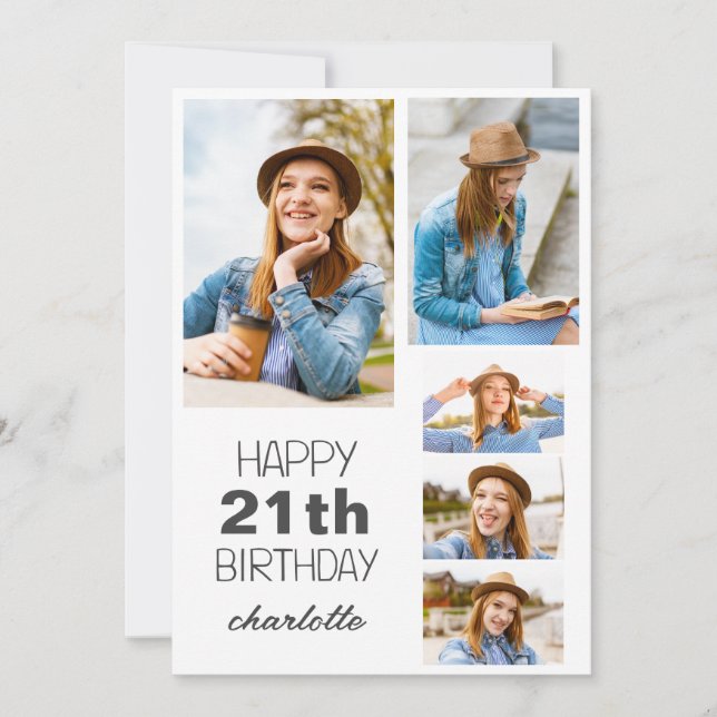 Simple Modern Happy Birthday Stylish Any Age Photo Card (Front)