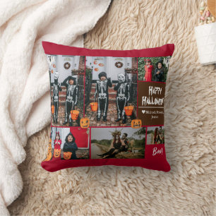 Simple Modern Happy Halloween photo family collage Cushion