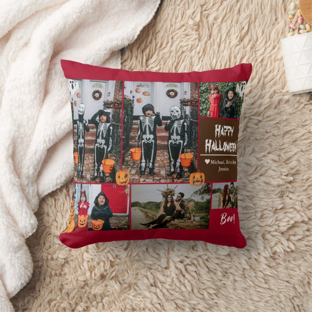 Simple Modern Happy Halloween photo family collage Cushion (Blanket)