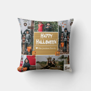 Simple Modern Happy Halloween photo family collage Cushion