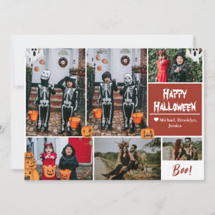 Simple Modern Happy Halloween photo family collage Holiday Card