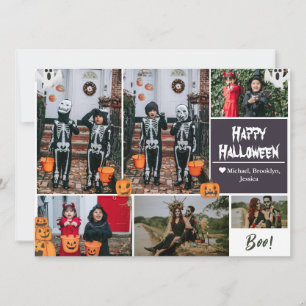 Simple Modern Happy Halloween photo family collage Holiday Card
