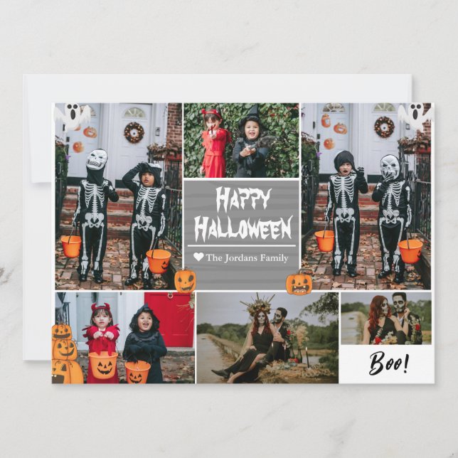 Simple Modern Happy Halloween photo family collage Holiday Card (Front)