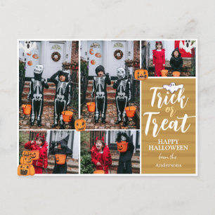 Simple Modern Happy Halloween photo family collage Holiday Postcard