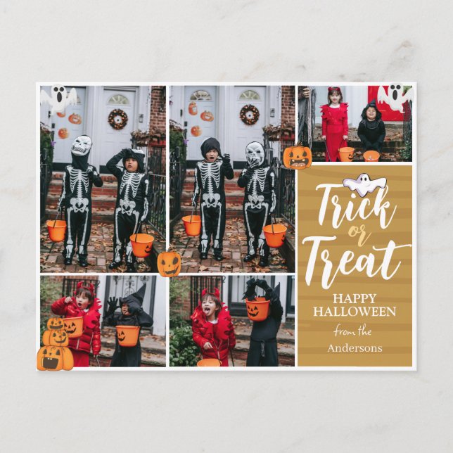 Simple Modern Happy Halloween photo family collage Holiday Postcard (Front)