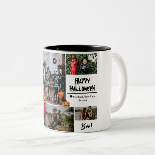 Simple Modern Happy Halloween photo family collage Two-Tone Coffee Mug