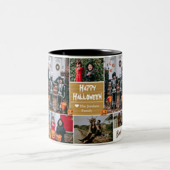 Simple Modern Happy Halloween photo family collage Two-Tone Coffee Mug (Center)