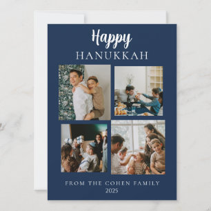Simple Modern Happy Hanukkah Elegant 4 Photo Holiday Card