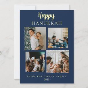 Simple Modern Happy Hanukkah Elegant 4 Photo Holiday Card