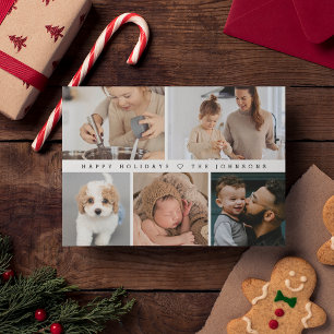 Simple Modern Happy Holidays Family Photo Collage Holiday Card