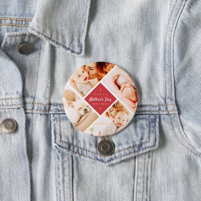 Simple Modern Happy Mother's Day Custom Photo 7.5 Cm Round Badge (In Situ)