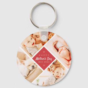 Simple Modern Happy Mother's Day Custom Photo Key Ring