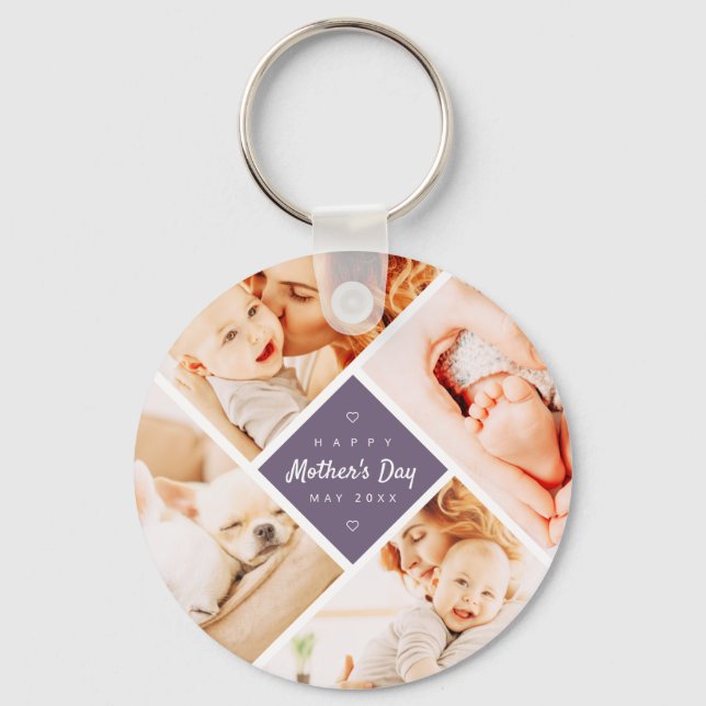 Simple Modern Happy Mother's Day Custom Photo Key Ring (Front)