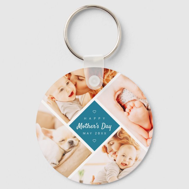 Simple Modern Happy Mother's Day Custom Photo Key Ring (Front)