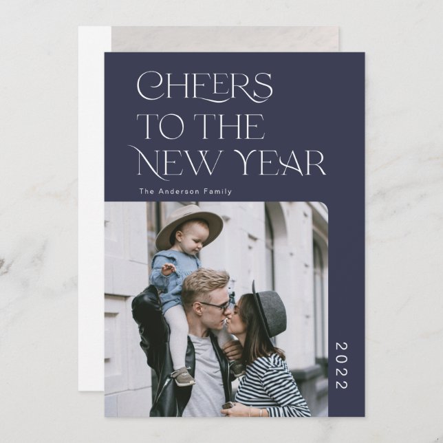 Simple Modern Happy New Year 2022 Photo Holiday Ca (Front/Back)