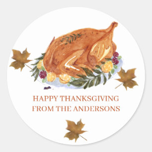 Simple Modern Happy thanksgiving family Classic Round Sticker