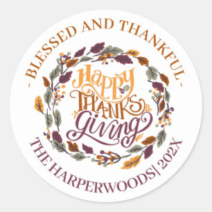 Simple Modern Happy thanksgiving family Classic Round Sticker