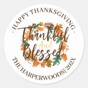 Simple Modern Happy thanksgiving family Classic Round Sticker