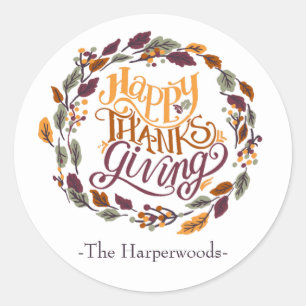 Simple Modern Happy thanksgiving family Classic Round Sticker