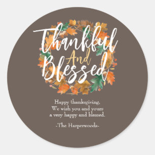 Simple Modern Happy thanksgiving family Classic Round Sticker