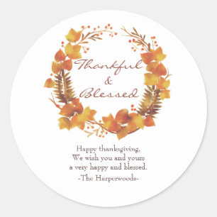 Simple Modern Happy thanksgiving family Classic Round Sticker