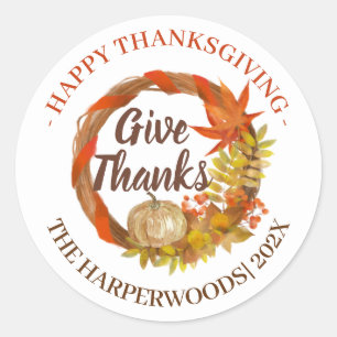 Simple Modern Happy thanksgiving family Classic Round Sticker