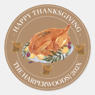 Simple Modern Happy thanksgiving family Classic Round Sticker