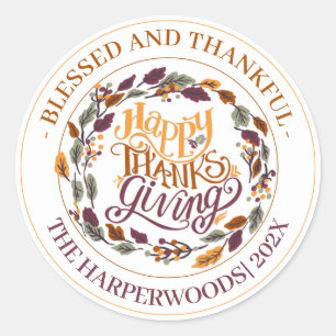 Simple Modern Happy thanksgiving family Classic Round Sticker