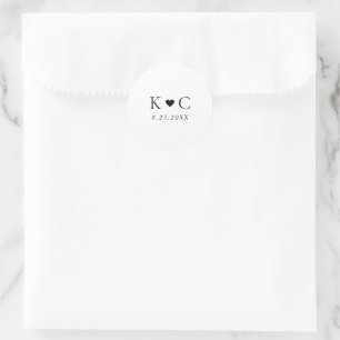 Simple Modern Heart Initials Monogram Wedding Classic Round Sticker
