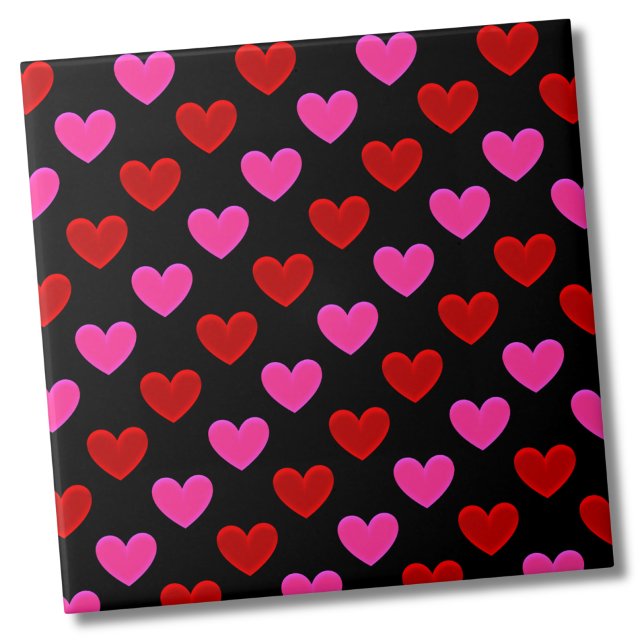 Simple Modern Heart Pattern Ceramic Tile (Cute Bright Modern Black Pink Red Heart Pattern Ceramic Tile)