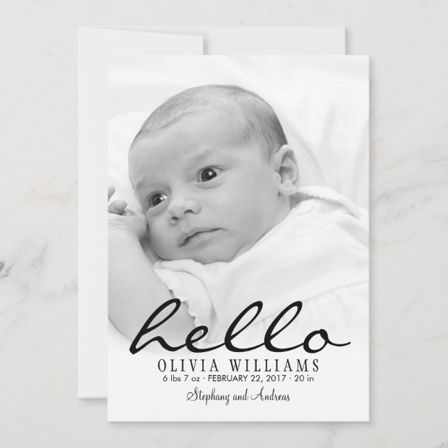 Simple Modern Hello Baby Birth Photo Announcement (Front)